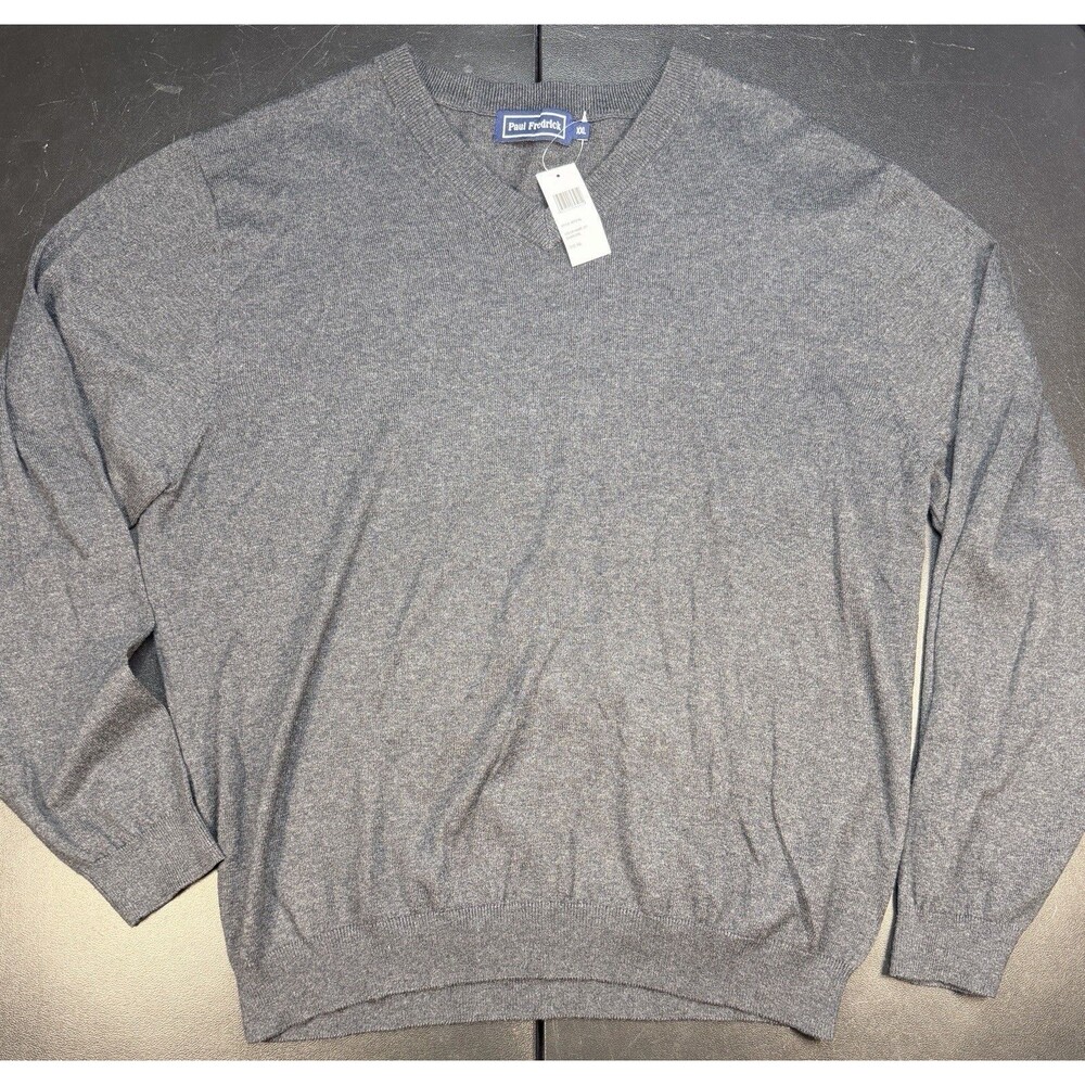 Paul Frederick Charcoal Silk Cashmere Blend V Neck Sweater Size XXL. NWT!